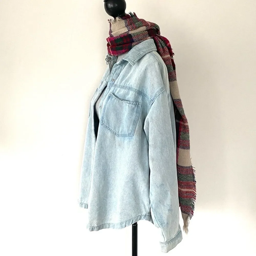 Pistil Soft Beige Red Green Oversized Scarf Casual Chic Boho Preppy Academia